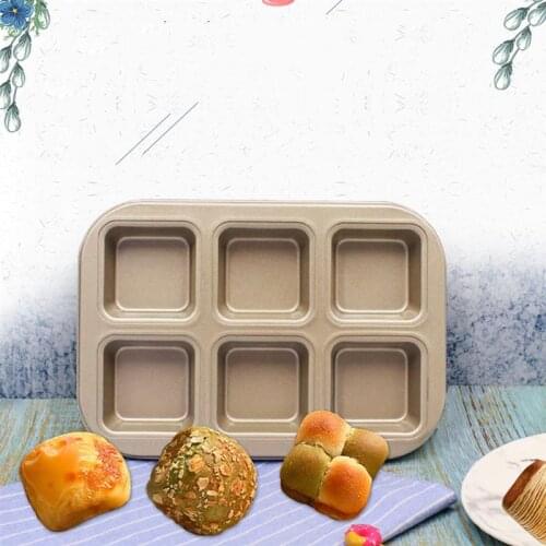 Kitchen Carbon Steel Bread Mold 6-Cavity Non-Stick Square Shape Baking Mold Cake Mold Cake Mold Bread Loaf Pan DIY Baking Tool