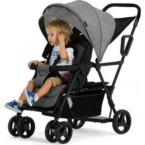 Lightweight Tandem Stroller, back seat can load 2-5ages kids, Foldable Twins Stroller Can Sit Can Lie Twins Stroller load 2kids