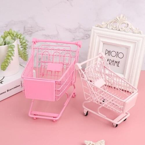 Mini Collection Basket Trolley For Household Use Pink Iron Doll House Shopping Cart Home Table Top Jewelry Collection Basket Toy