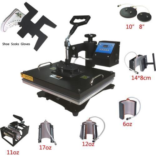 Multifunctional digital 9 in 1 Heat Press Machine for print T-shirt/Mug/Cup/Plate/Hat/Flat/Shoes/Sock/ Glove heat press machine
