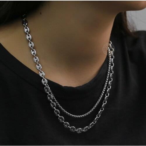 Layered Necklace Silver Color Coffee Bean Box Chain For Women Men Unisex Stainless Steel Marina Link Choker Adjustable DN281