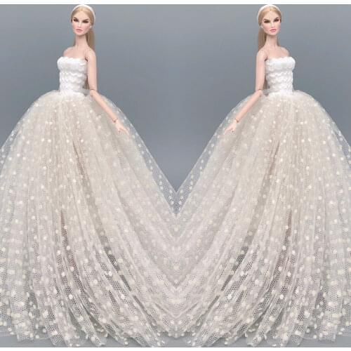Off-white Polka Dot Fashion Doll Clothes For Barbie Doll Dress Wedding Dresses Outfits Toys For Children 1/6