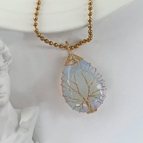 Momiji Charms Necklace Pendant Handmade Tree of Life Water Drop Charms for Ring Making Amethyst Green Aventurine Pendant Jewelry