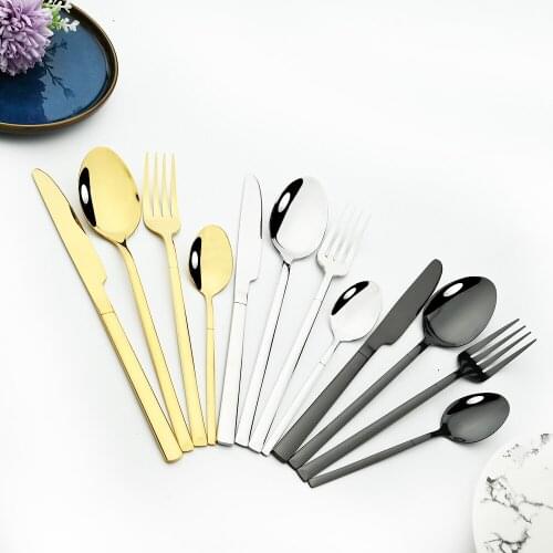 Dinnerware 4Pcs Gold Cutlery Set Dinner Knife Fork Spoons Tableware Stainless Steel Colorful Flatware Bar Silverware Set Kitchen