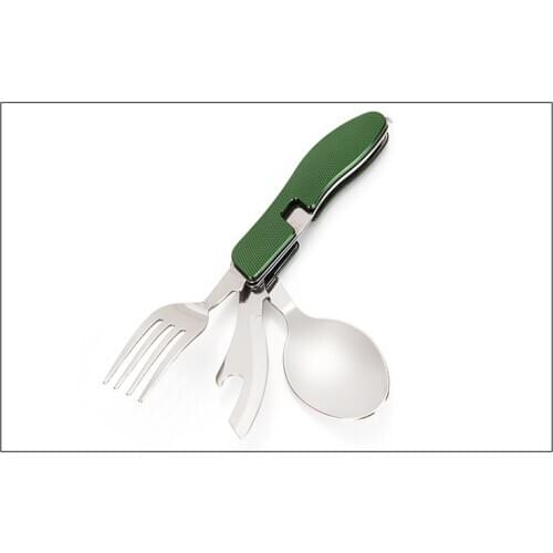 Outdoor Portable Pocket Tableware Foldable Stainless Steel Spoon/Knife/Fork/Bottle Opener Set for Camping