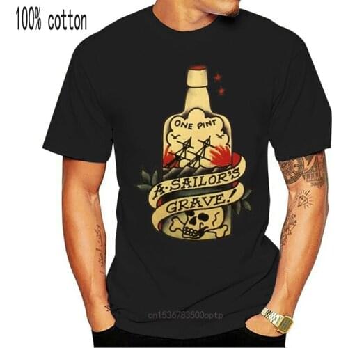 New Sailor Jerry Tattoo Sailors Grave Rum Bottle Black Slim Fit T Shirt S 2xl 2021 Summer Blacks Cotton Tshirt