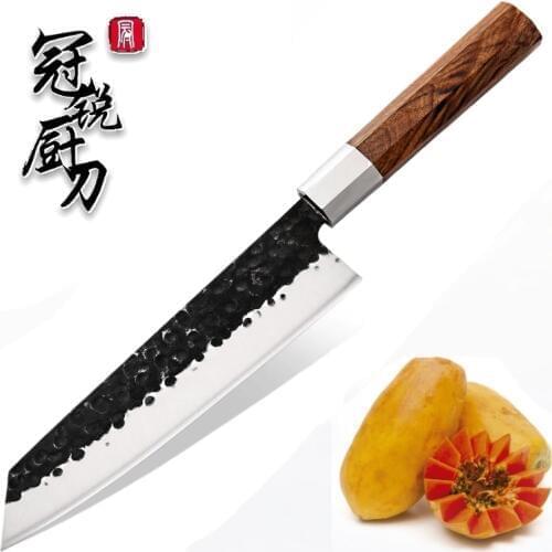 NEW 2019 Grandsharp Handmade Chef Knife Japanese Kitchen Knives Kiritsuke PRO Slicing Cooking Tools African Wood Handle Gift Box