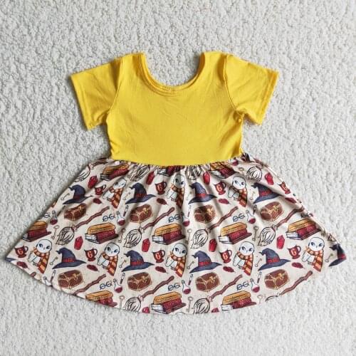 New RTS Hallowmas Outfits Baby Girls Round collar Dress Yellow Designer Boutique Dress