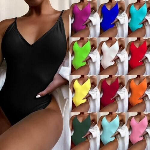 New Sexy Solid Beach One Piece Swimsuit Swimwear Bodysuit Women Stroje K Pielowe Damskie