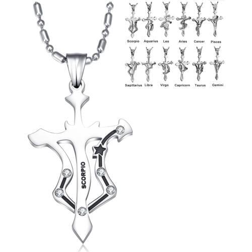 Stainless Steel 12 Zodiac Aries Capricorn Leo Scorpio Virgo Pisces Aquarius Sagittarius Libra Taurus Cancer Pendant Necklace