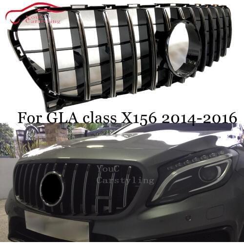 X156 GT grille GT R GTR Style Front Hood Grill Mesh for Mercedes GLA class X156 2014 2015 2016 GLA200 GLA250 SUV Silver grille