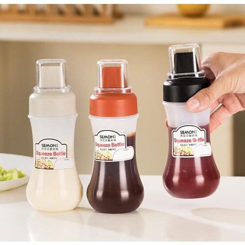350ml Bottle Food Grade Five Hole Design Plastic High Elastic Condiment Squeezable Bottle Squeeze sauce bottle with scale