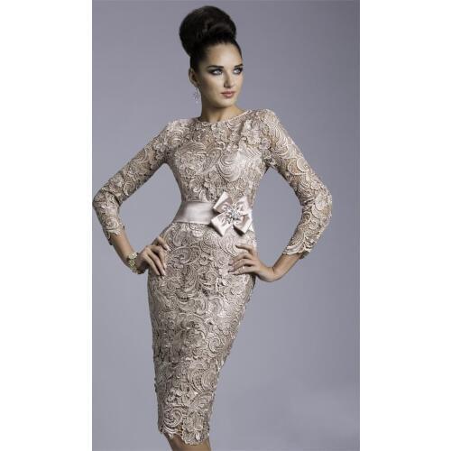 3/4 Sleeves Mother Of The Bride Dresses Sheath Knee Length Lace Beaded Short Wedding Party Dress Mother Dresses For Wedding