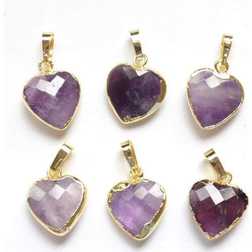 Nature amethysts agates facted heart shape pendant with gold electroplated edges for jewelry making