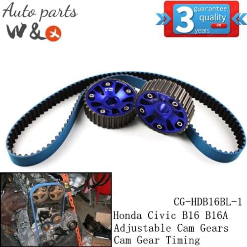 For Honda Civic B16A B16 1.6L Cam Gears Adjustable Blue & Cam Gear Timing Belt Kit CG-HDB16BL-1