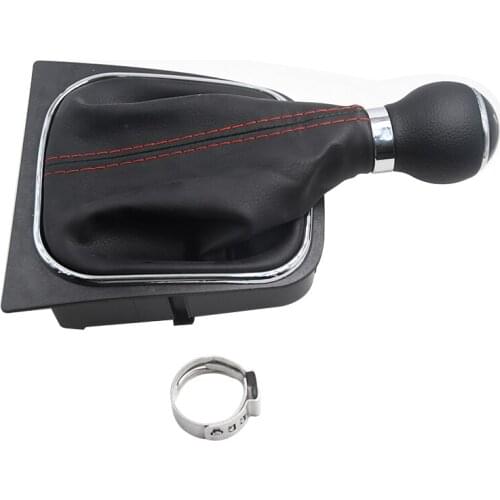 5/6 Speed Gear Shift Knob With Leather Boot Red Line For Golf 5 Mk5 2004 2005 2006 2007 2008 2009 Jetta 5 Mk5 2006-2011 G6R6