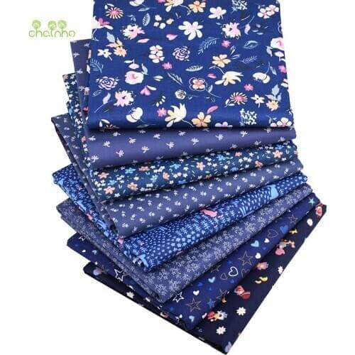 Chainho,Dark Blue Floral Series,Printed Twill Cotton Fabric,For DIY Sewing & Quilting,Handicraft For Baby & Childrens Material