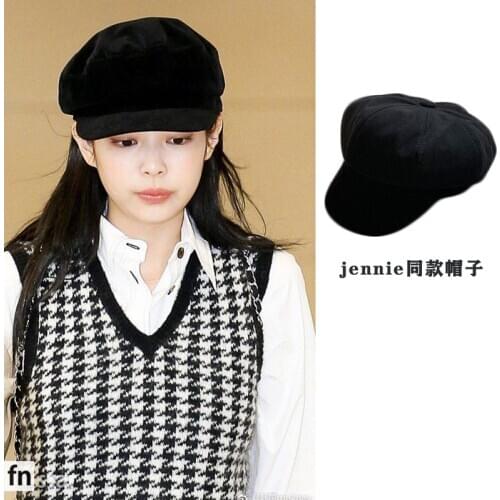 Fashion Black Octagonal Hat Unisex Woolen Cloth Warm for Winter kpop Jennie Kang Daniel same Style Korean Simple Design