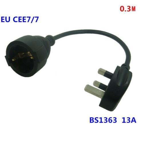 UK plug BS1363 13A to CEE 7/7 European Female Schuko Socket Adapter Cable FOR UPS/PDU Extension Power Cord