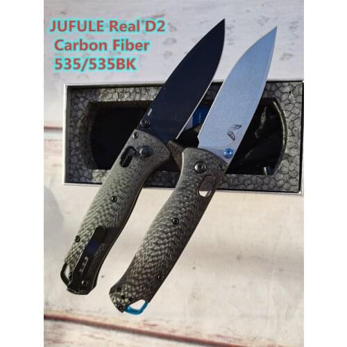 JUFULE New D2 Blade 535BK 535-3 Carbon Fiber Handle Folding Pocket Survival EDC Tool Kitchen Camping Hunt Utility Outdoor Knife