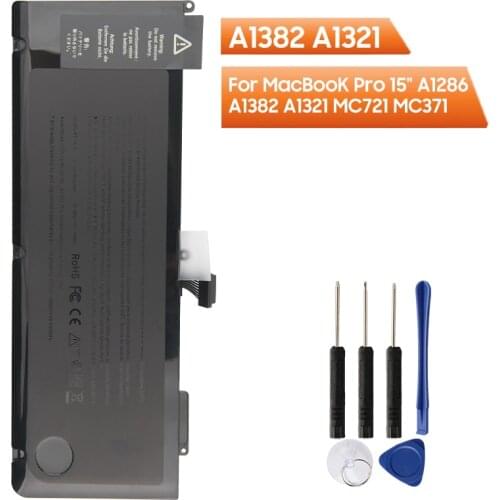 Replacement Battery A1382 A1321 For MacBooK Pro 15" A1286 A1382 A1321 MC721 MC371 Authentic Rechargeable Battery 77.5Wh