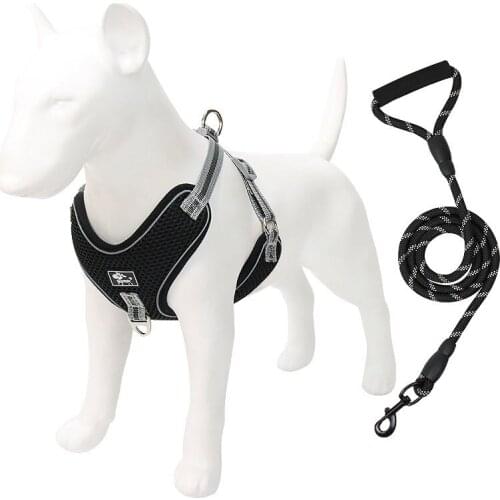 Pet Dog Reflective Harness Medium Dog Collar Walking Lead Leash for Cat Puppy Harnesses Dogs Mesh Chest Strap Vest Adjustable