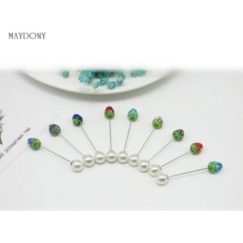 SP129 6Pcs/Set Fashion 10mm Shambara Crystal Ball Brooch Pin Muslim Hijab Scarf Pins Scarf Clip Wedding Pin For Women