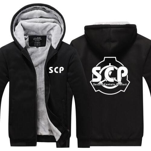 SCP Secure Contain Protect Hoodie Jacket Coat Winter Fleece Thick Warm Sweatshirts Long Sleeve Plus Size