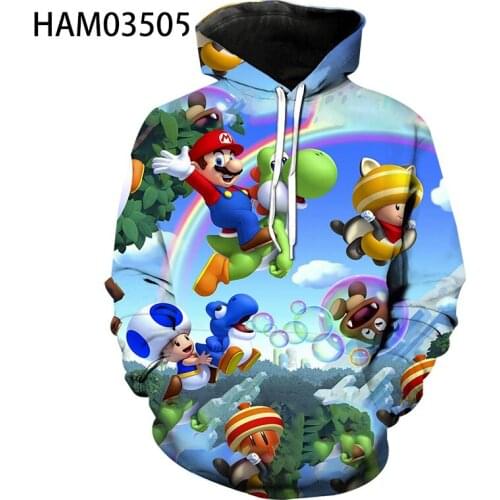 2021 Mario new spring and autumn cartoon 3D printing hip hop cool Hoodie Boys and girls fashion casual Sweatshirt