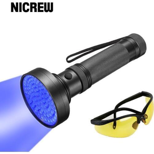 Nicrew UV Flashlight 100 LED UV Pet Urine Flashlight Detector UV Sunglasses Professional Detector for Dogs Pets Urine Stains