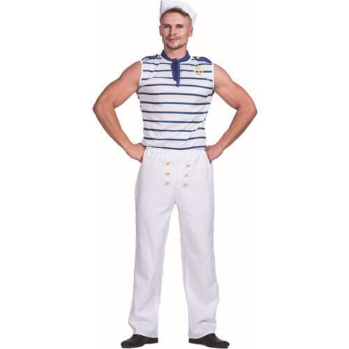 Adult Men Halloween Carnival Cosplay Costumes Navy Sailor Costume Blue Seaman Uniform Supper Attractive Police Costume Outfits