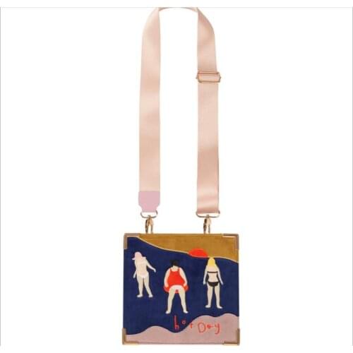 YIZISToRE vintage canvas splicing PU leather embroidery retro mini messenger bags for women in One Day series 2018[FUN KIK]