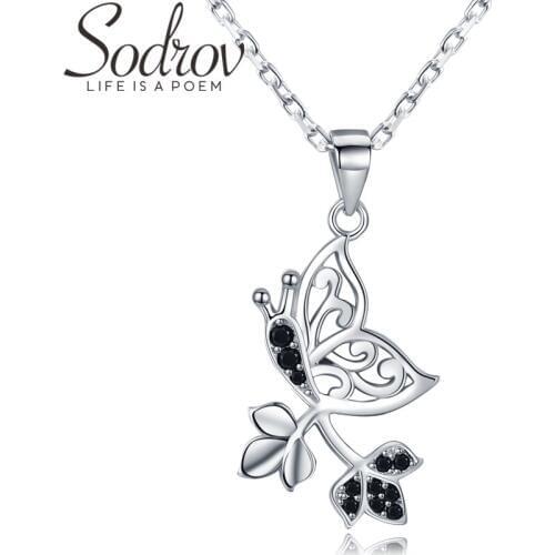 SODROV Hot Cute Butterfly New Arrivals 925 Sterling Silver Fine Jewelry Trendy Engagement necklaces & pendants for Women K044