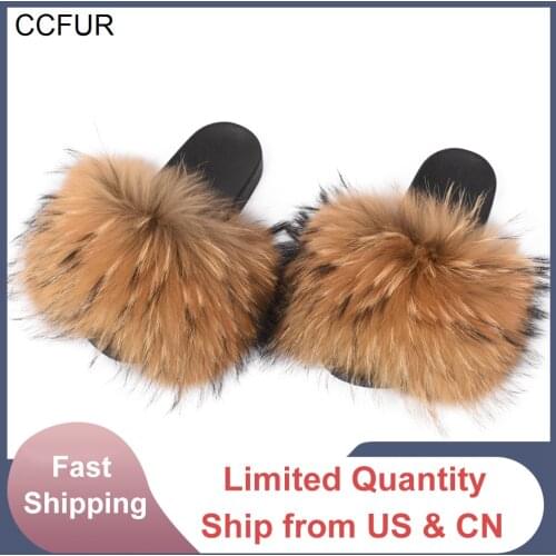 14cm Wider Fur Women Shoes Sandals Fashion Slides New Real Raccoon Fur Slippers Sliders Summer Autumn Indoor Top Quality S6020W