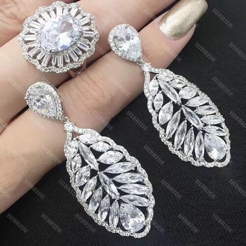 HIBRIDE Hot Sale Fashion Shinny AAA Cubic Zirconia Water Drop Bride Earring Brincos Drop Earring Party Jewelry Femme E-537