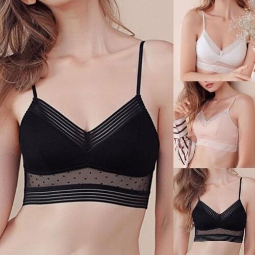 Women Soft Push Up Spaghetti Strap Low Back Thin Mesh Lace Bra Underwear for Home