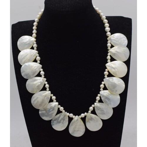 Frershwater pearl white near round 8-9m sea shell drop necklace 19inch gift wholesale beads nature FPPJ woman 2018