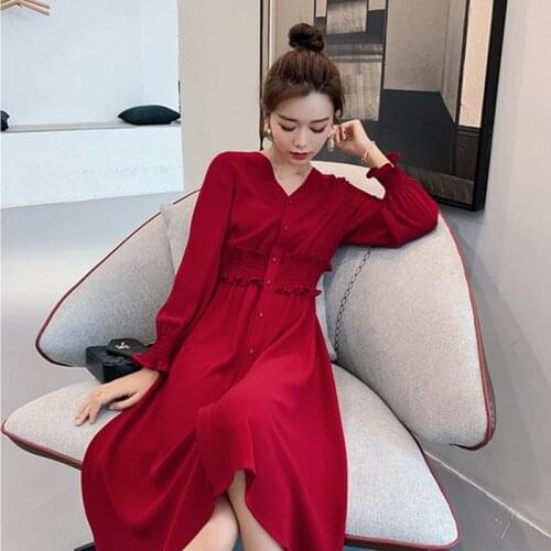 2020 Plus Size Womens Spring Autumn Dress Fashion Loose V-neck temperament Long Sleeve Dress m229