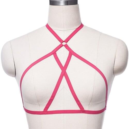Women Sexy Lingerie Halloween Rave Crop Top Harness Bra Adjust Bondage Elastic Body Cage Open Chest Body Harness