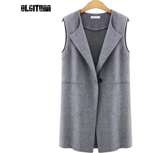 Female Vest Sleeveless Coats Single Button Brief Womens Vests Female Spring Waistcoat Turn-Down Collar Casual Vest VE003