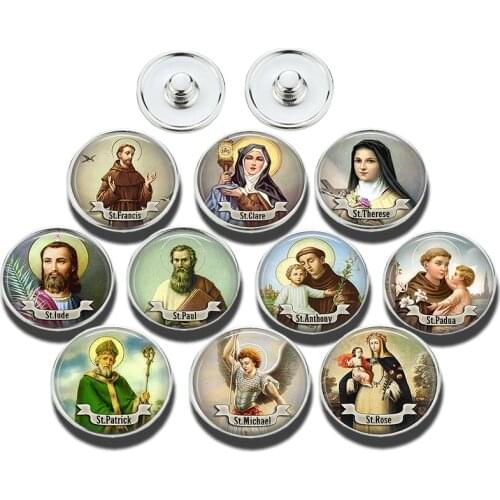 10pcs/lot Saint Michael St Patrick 16mm Snap Jewelry Glass Cabochon Buttons Diy Snap Charms Bracelet Christian Gifts
