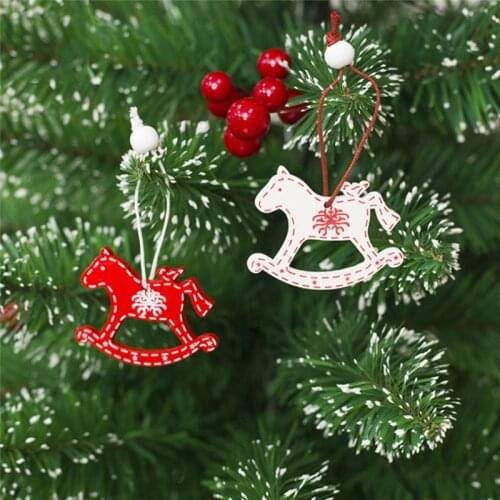 12pcs/set White Red Christmas Tree Hanging Ornament Elk Star Snow Wooden Mini Creative DIY Pendant Christmas Tree Home Decor