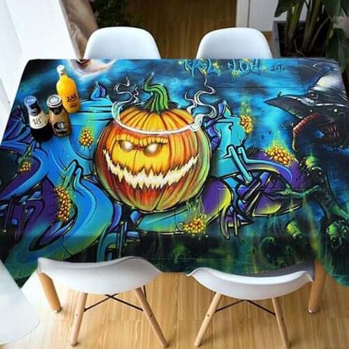 3D Table Cloth Waterproof Dustproof Thicken Rectangular And Square Cotton Tablecloth Halloween Horror Pattern Home Textile