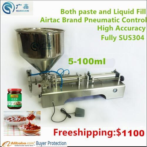 Freeshipping G1WGD100 Semi-automatic Paste Piston filling machine,cosmetic and cream paste filling machine(5-100ml +SUS304)