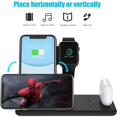 15W Fast Wireless Charger 4 In 1 Qi Charging Dock Station for IPhone 12 11 Pro XS MAX XR for Apple Watch SE 6 5 4 3 AirPods Pro