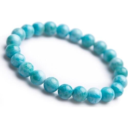 Genuine Dominica Natural Blue Larimar Gems Crystal Round Bead Stretch Fashion Woman Men Bracelet 8mm Water Pattern Natural Stone