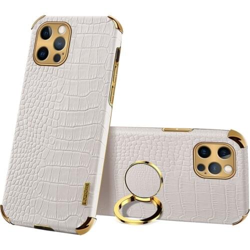 Case For iPhone 12 11 Pro Max Fashion New Ring Stand Bracket Cowhide Soft Case Crocodile Pattern Car Magnetic Protective Cover
