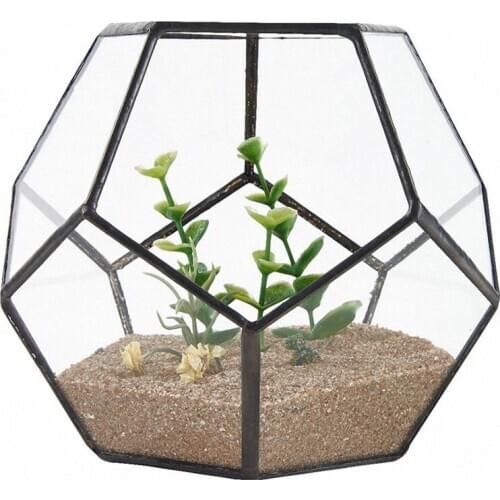 Black Glass Pentagon Geometric Terrarium Container Window Sill Decor Flower Pot Balcony Planter Diy Display Box (No Plant)