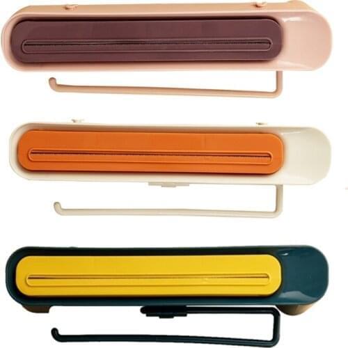 D08D 3 in 1 Food Wrap Dispenser Foil Cling Sharp Cutter Preservative Film Wrap Storage Paper Towel Holder