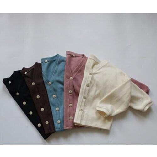 New Autumn Unisex Kids Knitted Cardigan Solid Color Korean Style Long Sleeve Children Casual Coats